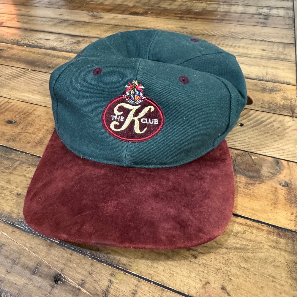 Merkley Headgear Mens The K Club Embroidered Golf Cap Green‎ Burgundy Suede Peak